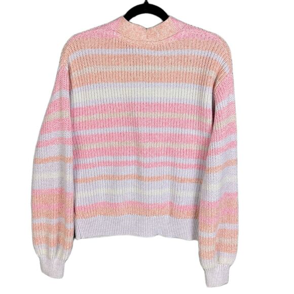 Gap Pastel Rainbow Stripe Chunky Knit V Neck Button Up Cardigan Sweater Small - Picture 2 of 8